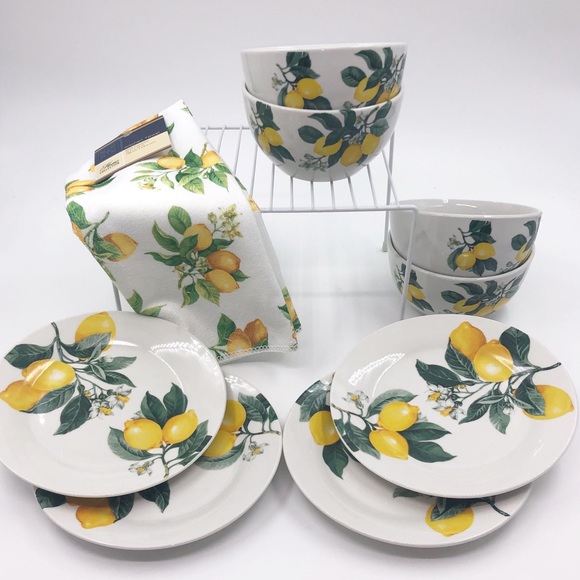 Unbranded Other - Lemon Pattern 8 Piece Ceramic Dish Set Bowls Plate